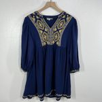 Solitaire Medium Blue Embroidered Rayon Peasant Dress Bohemian Festival Photo 1