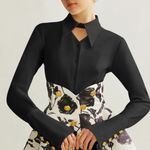 Commense Metal Button Cutout Polo Shirt size large Black Photo 0