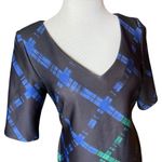 Womens Just Taylor Black Plaid Print Chic Knit Pencil V Neck Dress Photo 1