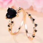 Black Heart Gemstone Ring Set Gold Plated Bridal Engagement Wedding Size 8 NWT Photo 1