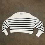 Merokeety  Striped Cropped Sweater Cream Black Ribbed Knit Crew Neck NWOT Photo 3