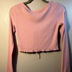 Wallflower Pink Ribbed Crop Blouse with Tie Front Longsleeve Crop top Size Small Photo 5