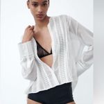 ZARA  White Asymmetric Hem Blouse Button Front Cotton Pleated Front Size XS Photo 1