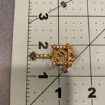Vintage Rhinestone Pendulum Clock Brooch/Pin Gold w/ Blue Photo 4