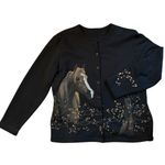 Artisan NY Artisans Knit Cardigan Sz XXL Horse Scene Painted Fence Flowers Artsy Pockets Photo 0