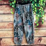 J Peterman Palazzo Pants Women's Large XL Joggers Boho Hawaiian Tropical Floral Blue Photo 2
