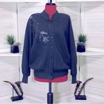 Vintage 80s 90s Gray Embroidered Knit Cardigan Floral Appliqué Medium Photo 1