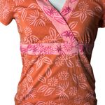 Sigrid Olsen  Floral beaded V-Neck Orange Pink Women's Top medium petite Photo 2