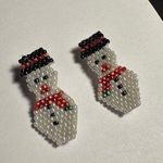 Hand Crafted Clip On Earrings Beaded Snowman Christmas Holiday Hand Made White Photo 0