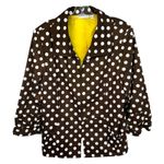 Susan Graver  Large Jacket Brown White Polka Dot Blazer Yellow Lined‎ Ruched 1198 Photo 0