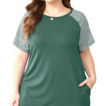 Boutique  Green White Short Sleeve Top With Pockets Size 2XL NWOT Photo 0