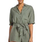 Vitamin A  Green Linen Playa Romper Size Medium Beach Coverup Belted NWOT Coastal Photo 0