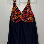 Delta Burke One Piece Swimdress Swimsuit Navy Blue & Orange Floral Women’s 18 Photo 0