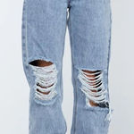 Princess Polly 8 Holly Asymmetric Rip Leg Jeans Light Wash Denim Baggy New Photo 0