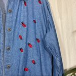 Mary Jane Lady Bug Beetle Embroidered Button Down Chambray Overshirt sz S Small Blue Photo 6