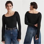 Madewell Top Ribbed Square-Neck Long-Sleeve Tee True Black M NWT New Photo 1