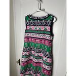 Talbots  Dress Womens 10 Pink Green Sleeveless Shift Floral Fringe Classic Preppy Photo 4