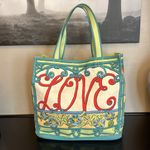 Brighton  A Winter’s Love colorful graphic Canvas travel vacation Tote,Large NWOT Photo 2