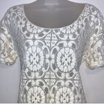 Frame  Embroidered Lace Crochet Cuffed Short Sleeve High Low Mini Shirt Dress Small Off White Ivory Boho Chic Preppy  Photo 4