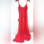Eliza J 12 Summer HOT Ruffle Midi Orange Red and Purple Aloha Floral Midi Dress Photo 1