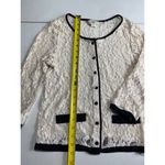 Issi  Cream Lace Cardigan Black Trim Button‎ Down Long Sleeve Elegant Photo 3