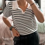 Boutique Black And White Striped Collared Top  Photo 1