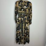 ZARA  Long Sleeve Chain Floral Print Large Button V Neck dress black gold size XS Photo 2