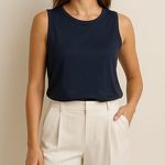 Vince  Navy Silk Front Sleeveless Tank Top Photo 0