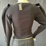 EXPRESS  long sleeve exaggerated sleeve embroidered ribbed lace top black size xs Photo 3