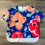 Kate Spade  Size 12 Ramona Top Hi-Low Hem Blue Multi Floral Pattern Short Sleeve Photo 0