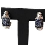 Blue Sapphire Diamond Accented Omega Back Sterling Silver Cable Design Earrings Photo 5