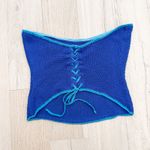 Louna Strapless Lace Up Crochet Knit Cropped Top Blue‎ Size Large Blue Photo 4