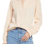 Faherty  Womens Willa Blouse Vanilla Cream Light Peach Organic Cotton Size Large Photo 0