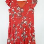 Garnet Hill Womens Dress Sz 6 Rust Floral V-Neck Cap Sleeve Tiered Boho Cottage Photo 0