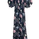 Nicholas Black Floral Silk Square Neck Smocked Maxi Dress Size 0 Photo 2