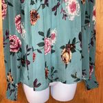 About A Girl Teal Floral Sheer Long Sleeve Top Size Medium Photo 2