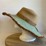 Pistil Joni Sun Oversized Wicker Fringe Trim Blue/Tan Beach Vacation Hat Blue Photo 5