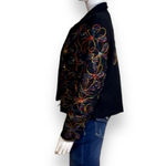 VINTAGE Boho Jacket Women’s Medium Front Zip Embroidered Sequin Floral Anage Black Photo 4