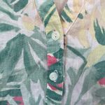 JM Collection  100% Linen Tropical Floral Button Up Green Pink 3/4 Sleeve - Sz 14 Photo 3