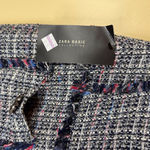 ZARA NWT  Women's Blue Tweed Mini Skirt Size Large Gem Applique‎ Fringe Pockets Photo 4