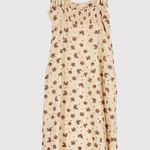 ZARA Womens Dress Beige Maxi Floral Ditsy Tank Smocked Linen Slit A Line Large Photo 1
