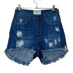One Teaspoon  Free People High Waist Distressed Bonita Blue Cult Denim Shorts 26 Photo 0