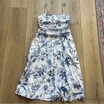 Loft Bird Toile Strappy Midi Pocket Dress NEW Size 8P Blue White Floral Cotton Photo 9