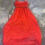 Size Small AUW Long Lace Overlay Ruffle Maxi Dress Coral Orange Chevron Pattern Photo 6