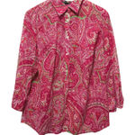 Ralph Lauren Lauren  Women‎ Button Top 1X Pink Paisley Cotton Boho Preppy Coastal Photo 0