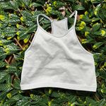 None High Neck Light Blue Gray Ribbed Crop Top Size M Photo 2