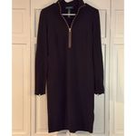 Ralph Lauren Lauren  black leather trim quarter zip long sleeve dress 4 Photo 2