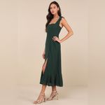 Lulus  Summer Invite Emerald Green Tie-Strap Tiered Midi
Dress Photo 3