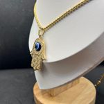 Handmade Hamsa evil eye hand gold chain necklace Photo 1