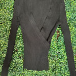 Cache Vintage  Black Ribbed Longsleeve Top Size Small Photo 0